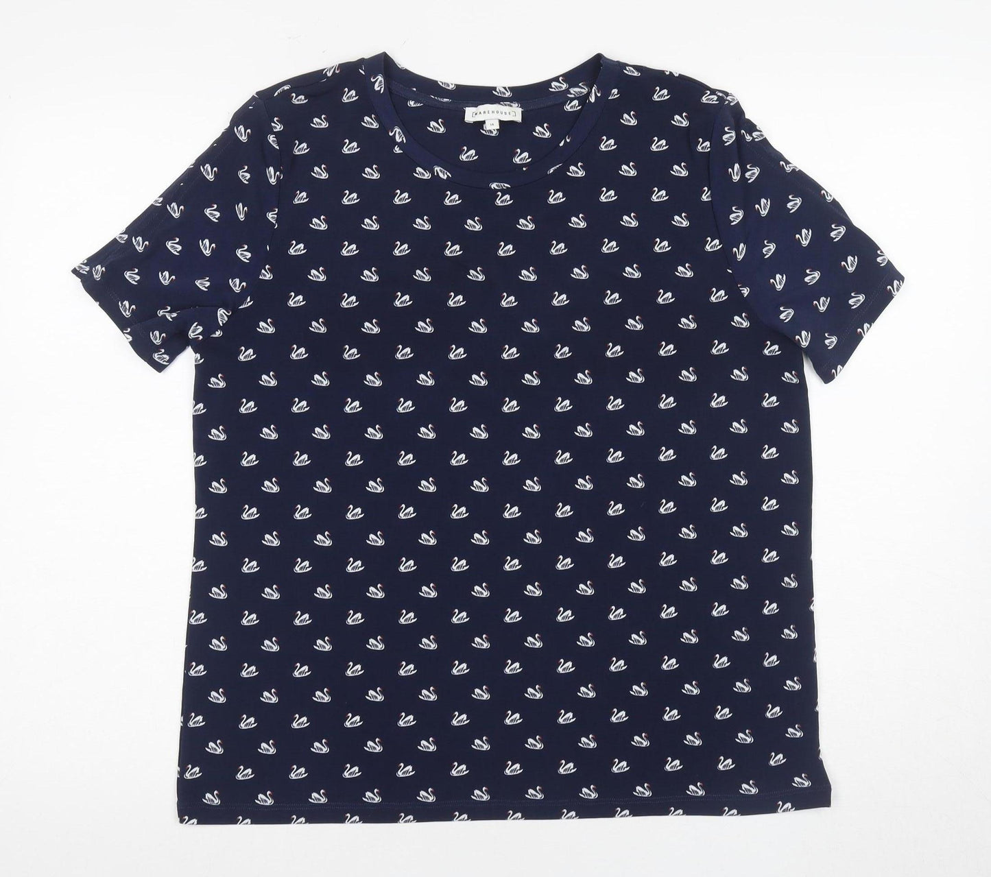 Warehouse Women's Blue Swan Print T-Shirt, Size 14