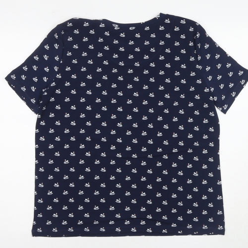 Warehouse Women's Blue Swan Print T-Shirt, Size 14