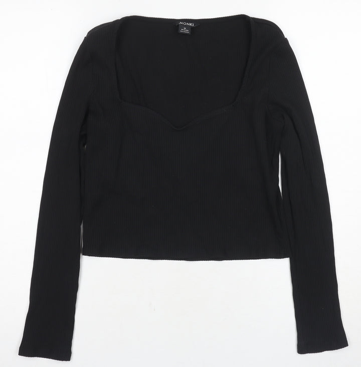 Monki Women's Black Cropped Blouse, M, Casual Slim Fit