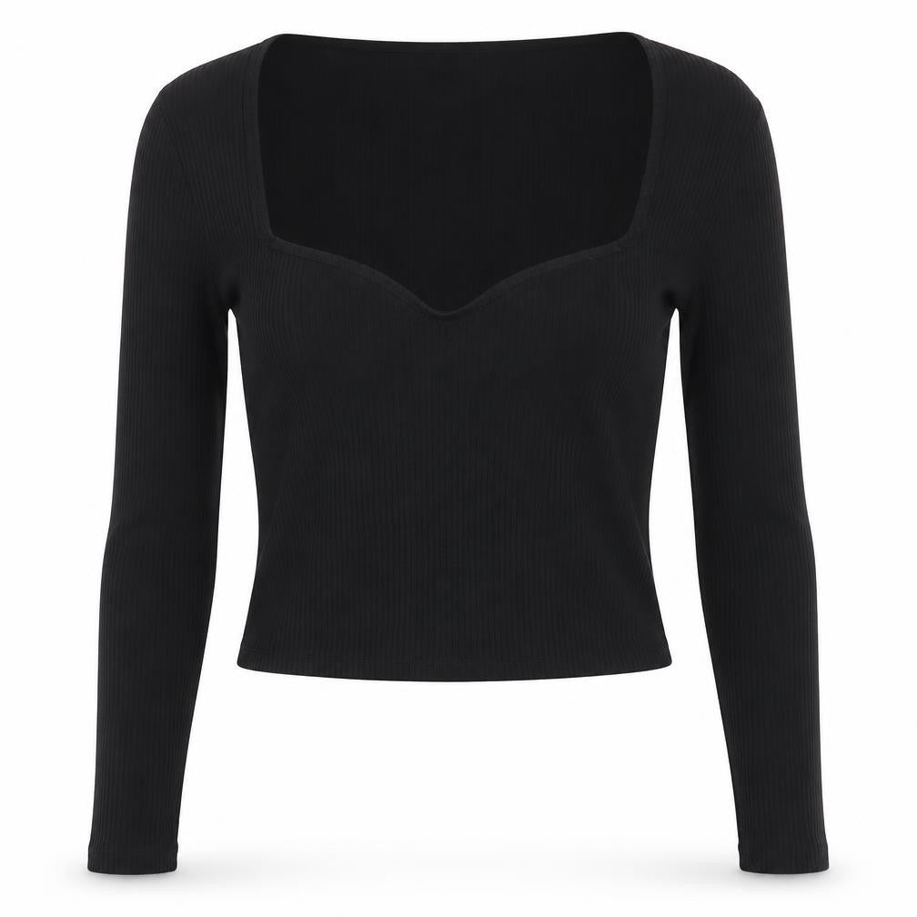 Front view of Monki Women's Black Cropped Blouse, M, Casual Slim Fit