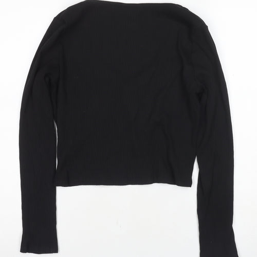 Monki Women's Black Cropped Blouse, M, Casual Slim Fit