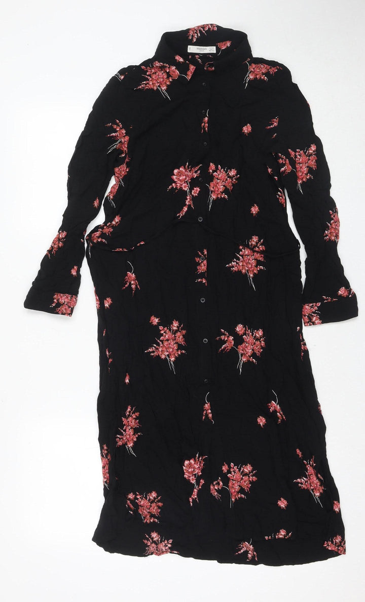 Mango Women's Black Floral Shirt Dress, Size 2