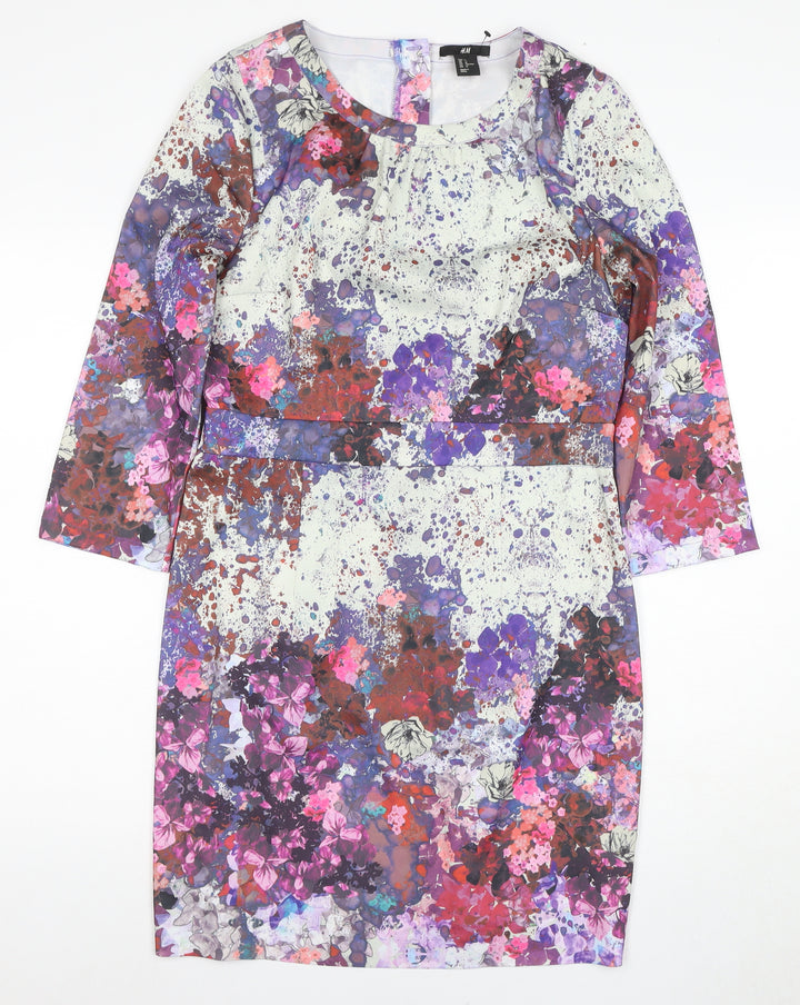 H&M Women's Multicoloured Floral Shift Dress Size 14