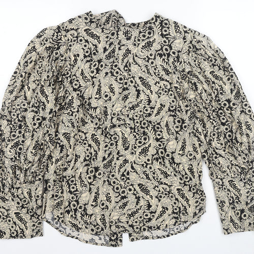 Zara Women's Black Floral Blouse XS Puff Sleeve