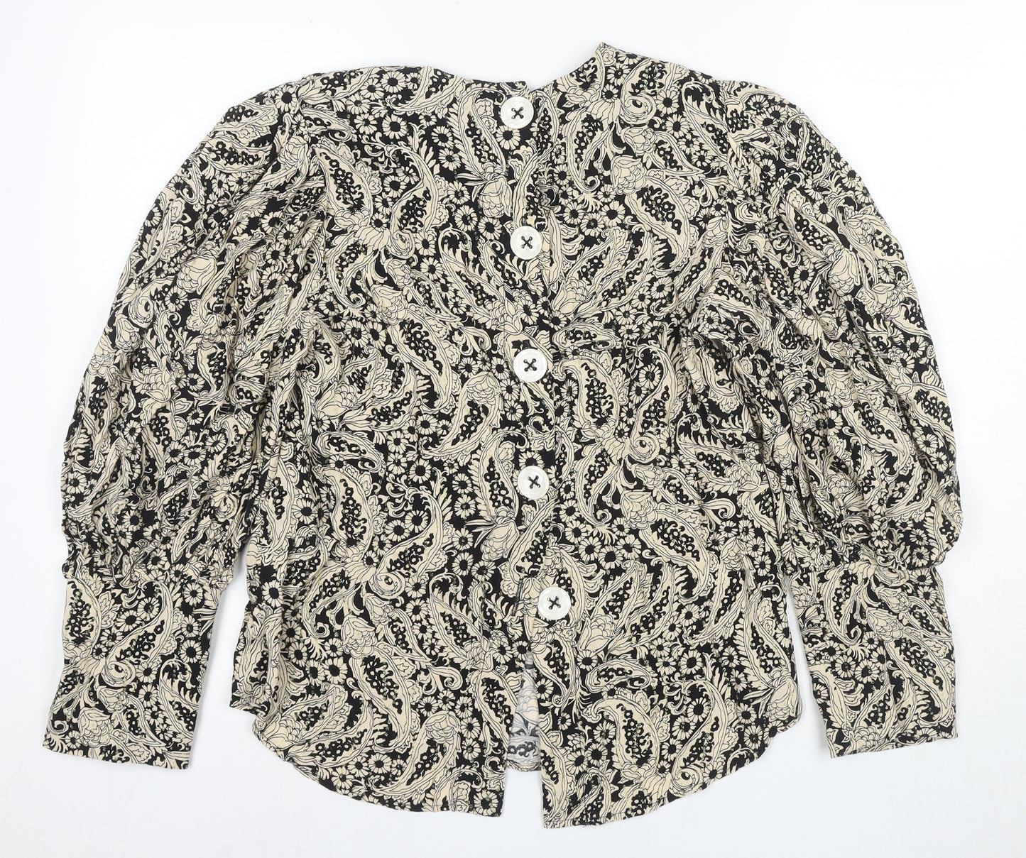 Zara Women's Black Floral Blouse XS Puff Sleeve