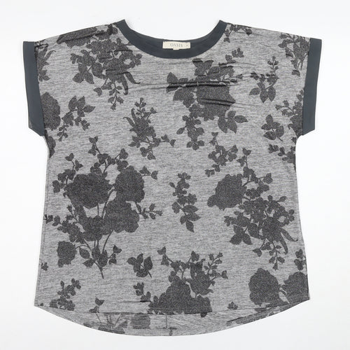 Oasis Women’s Grey Floral T-Shirt M Casual Short Sleeve