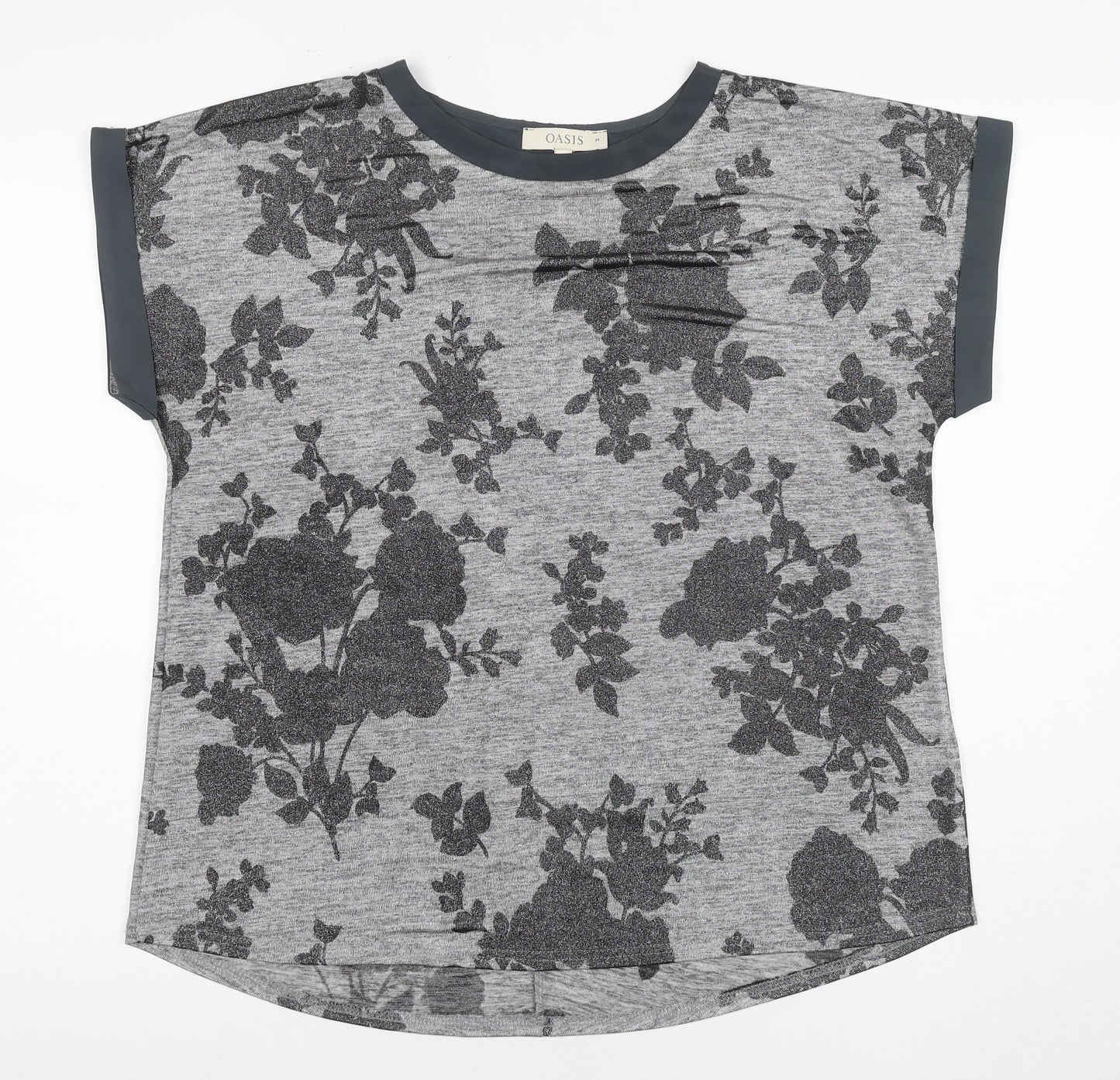 Oasis Women’s Grey Floral T-Shirt M Casual Short Sleeve