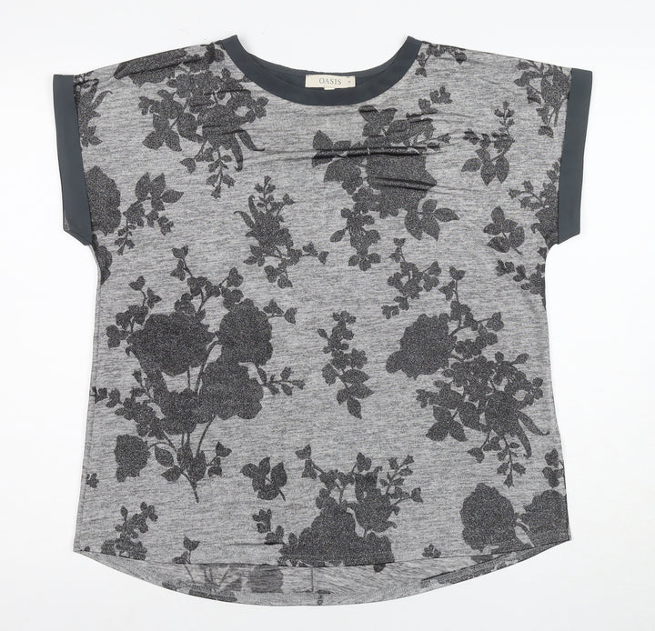 Oasis Women’s Grey Floral T-Shirt M Casual Short Sleeve