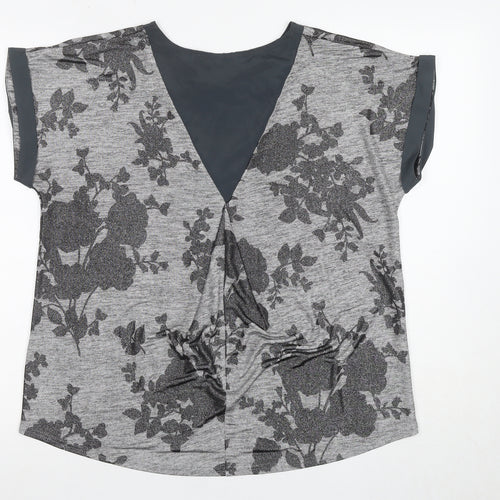Oasis Women’s Grey Floral T-Shirt M Casual Short Sleeve
