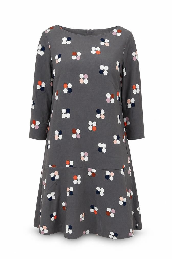 Front view of White Stuff Women's Grey Floral A-Line Dress, size 14