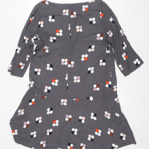 White Stuff Women's Grey Floral A-Line Dress, Size 14