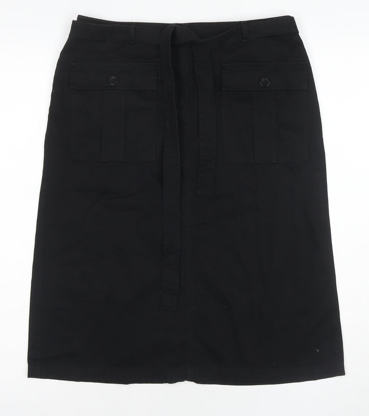 Essentials Women's Black Cotton Skirt, Size 10, Pockets