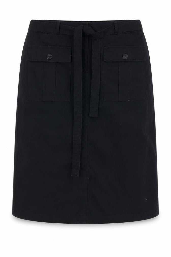 Front view of Essentials Women's Black Cotton Skirt, size 10, Pockets