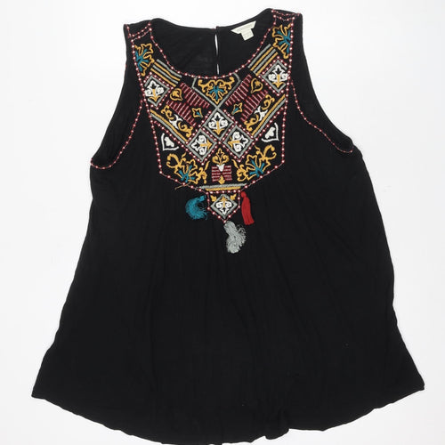 Monsoon Women's Black Tunic Blouse, Size 20, Embroidered