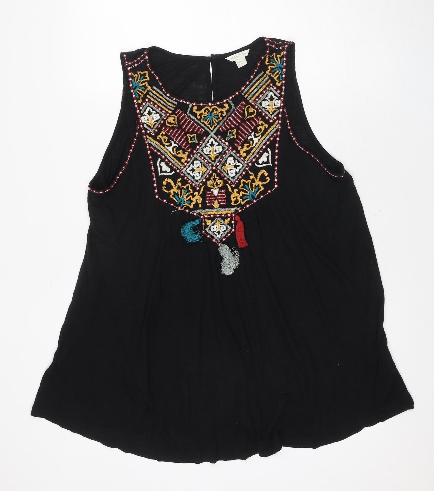 Monsoon Women's Black Tunic Blouse, Size 20, Embroidered