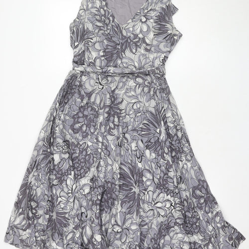 First Light Women's Grey Floral V-Neck Dress Size 12