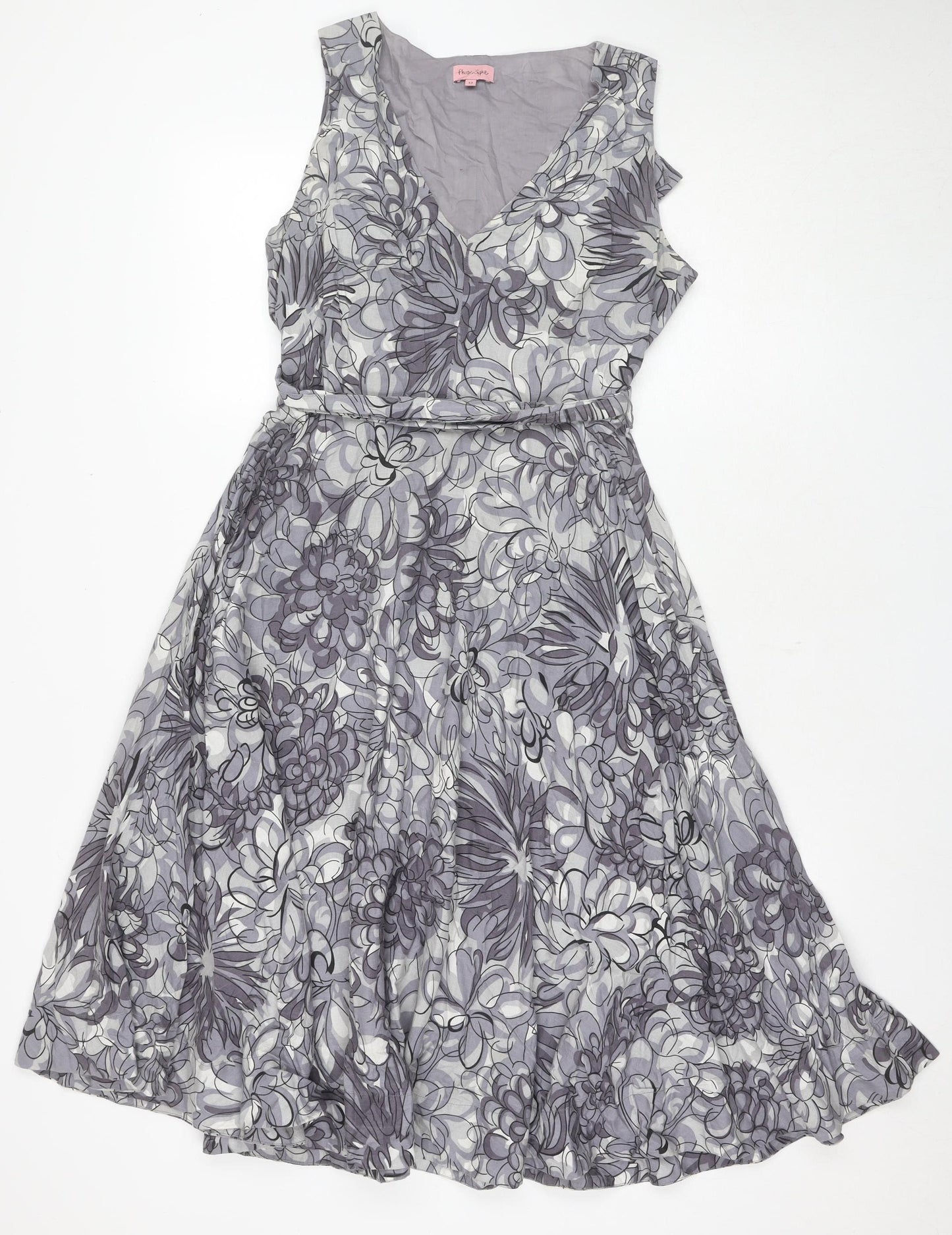 First Light Women's Grey Floral V-Neck Dress Size 12