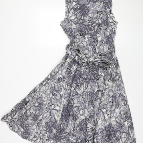 First Light Women's Grey Floral V-Neck Dress Size 12