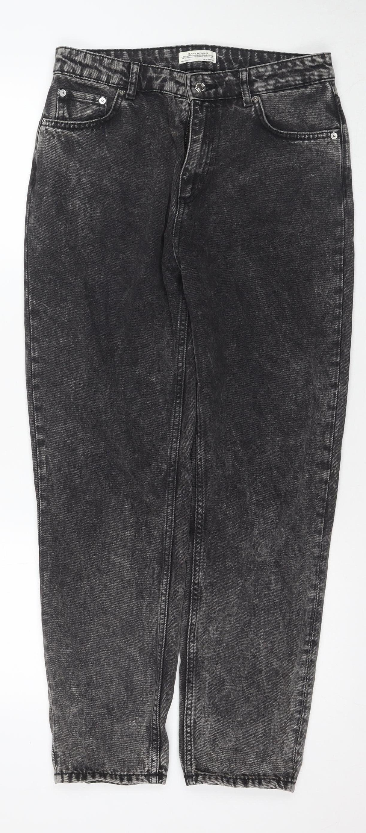 Zara Women's Black Acid Wash Straight Jeans, Size 12