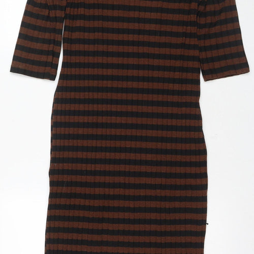 Zara Women's Striped Knit Dress, Brown & Black, Size L