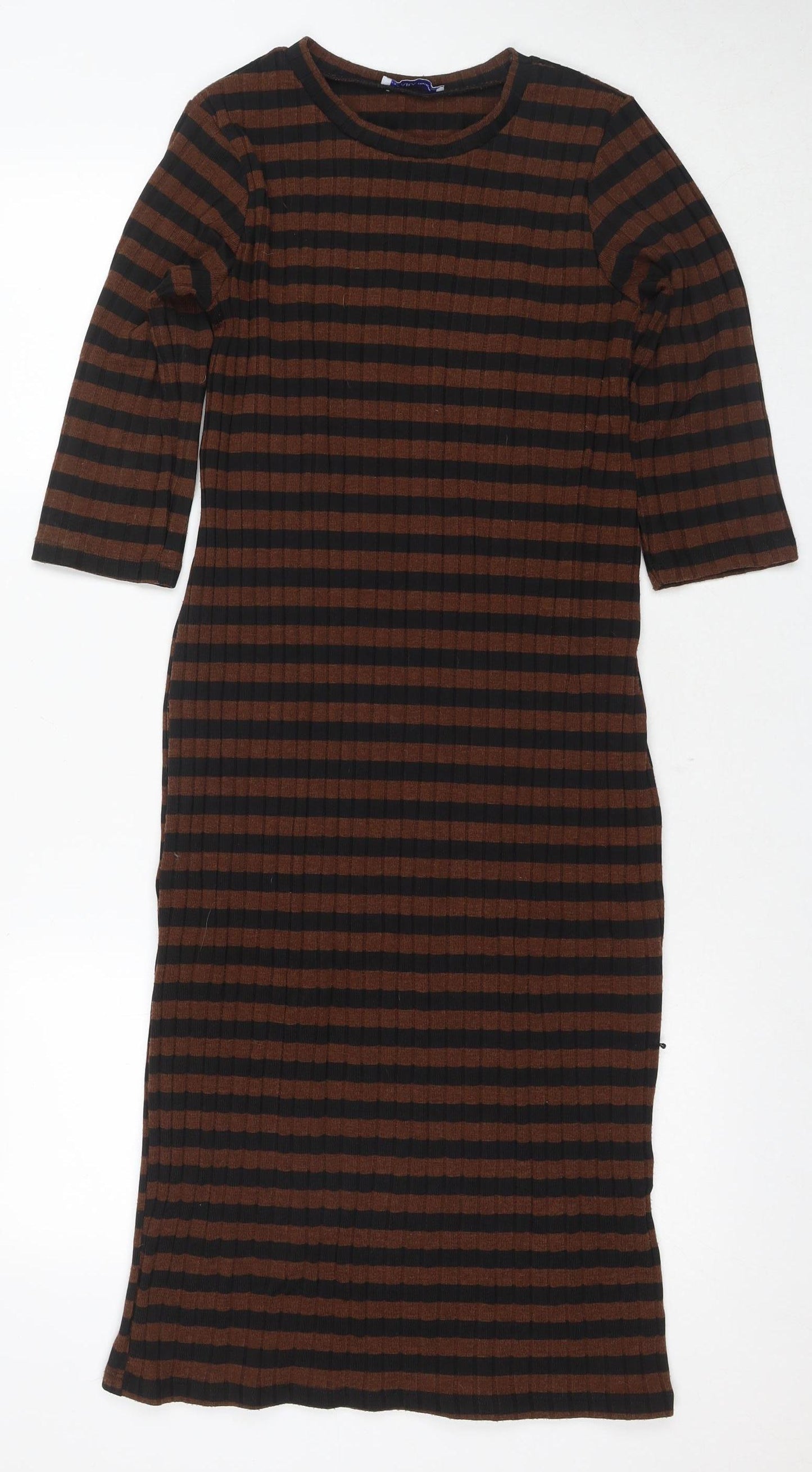 Zara Women's Striped Knit Dress, Brown & Black, Size L