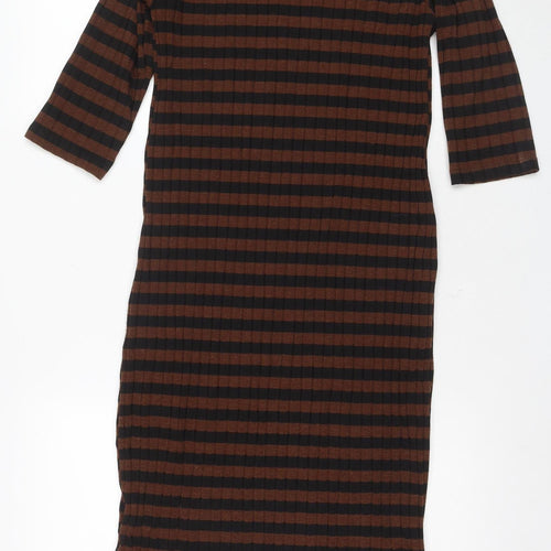 Zara Women's Striped Knit Dress, Brown & Black, Size L
