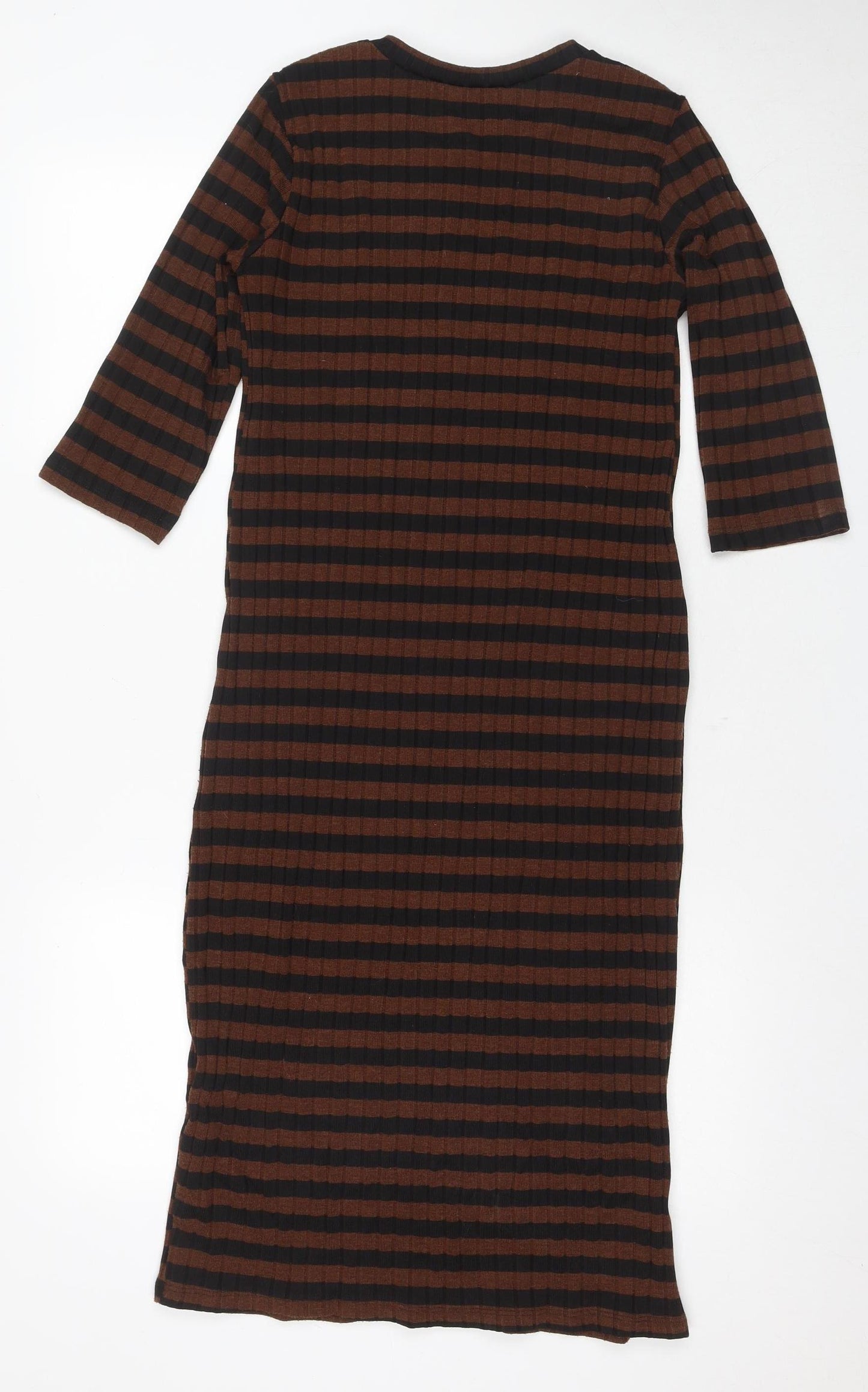 Zara Women's Striped Knit Dress, Brown & Black, Size L