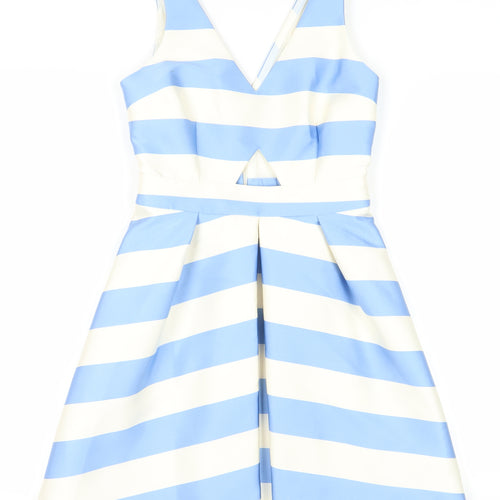 Topshop Women's Blue Striped Fit & Flare Dress