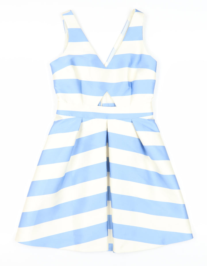 Topshop Women's Blue Striped Fit & Flare Dress