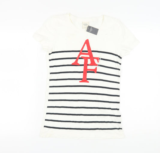 Abercrombie & Fitch Women's White Stripe T-Shirt L Casual