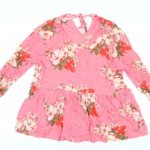 Masai Women's Pink Floral Tunic Blouse, Size L, Silk