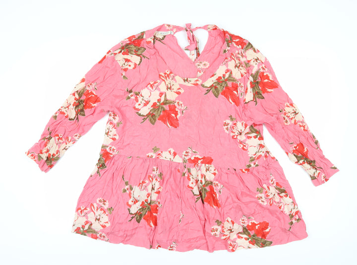 Masai Women's Pink Floral Tunic Blouse, Size L, Silk