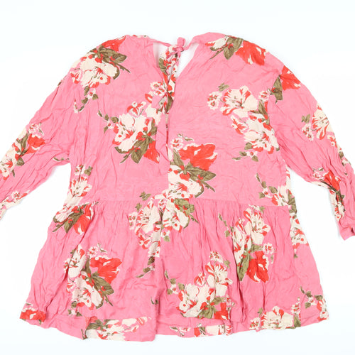 Masai Women's Pink Floral Tunic Blouse, Size L, Silk