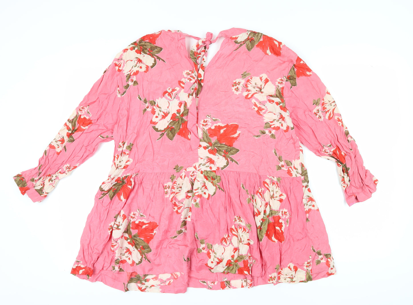 Masai Women's Pink Floral Tunic Blouse, Size L, Silk