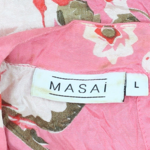 Masai Women's Pink Floral Tunic Blouse, Size L, Silk