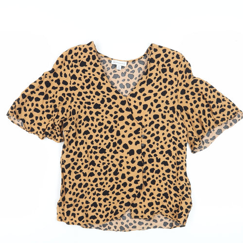 Warehouse Women's Brown Animal Print Wrap Blouse Size 12