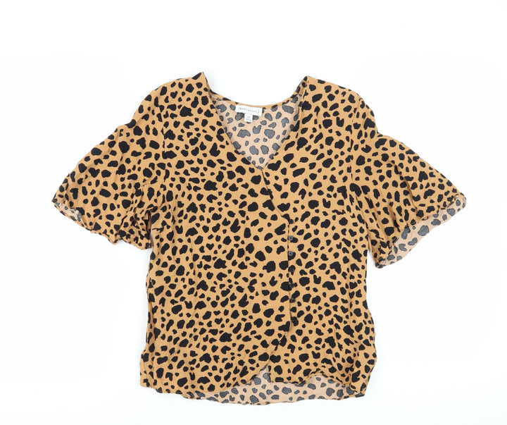 Warehouse Women's Brown Animal Print Wrap Blouse Size 12