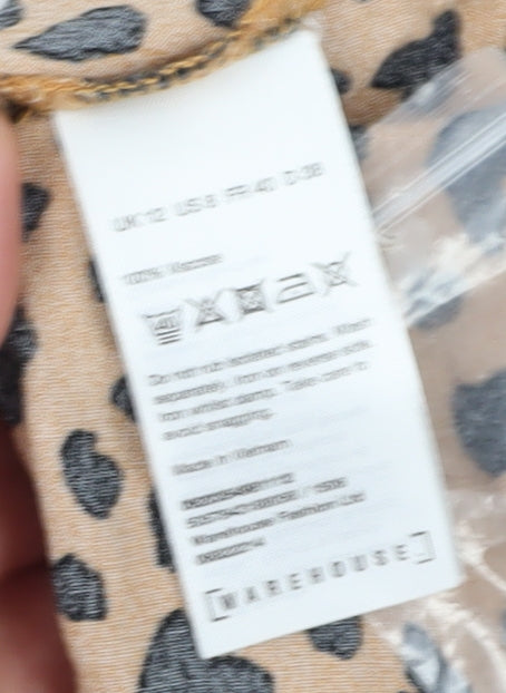 Warehouse Women's Brown Animal Print Wrap Blouse Size 12