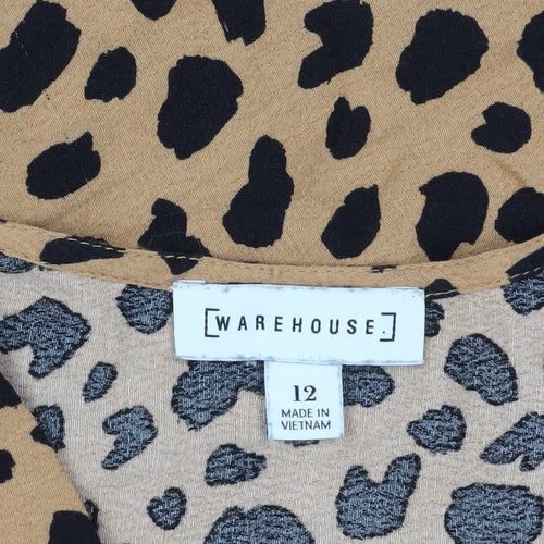 Warehouse Women's Brown Animal Print Wrap Blouse Size 12