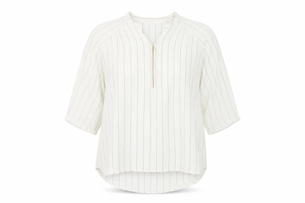 Front view of Marks & Spencer Women Ivory Striped Basic Blouse