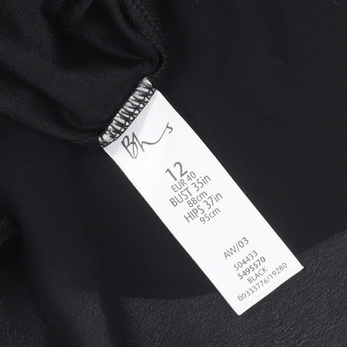 BHS Women's Black Midi Sheath Dress Size 12 Chiffon