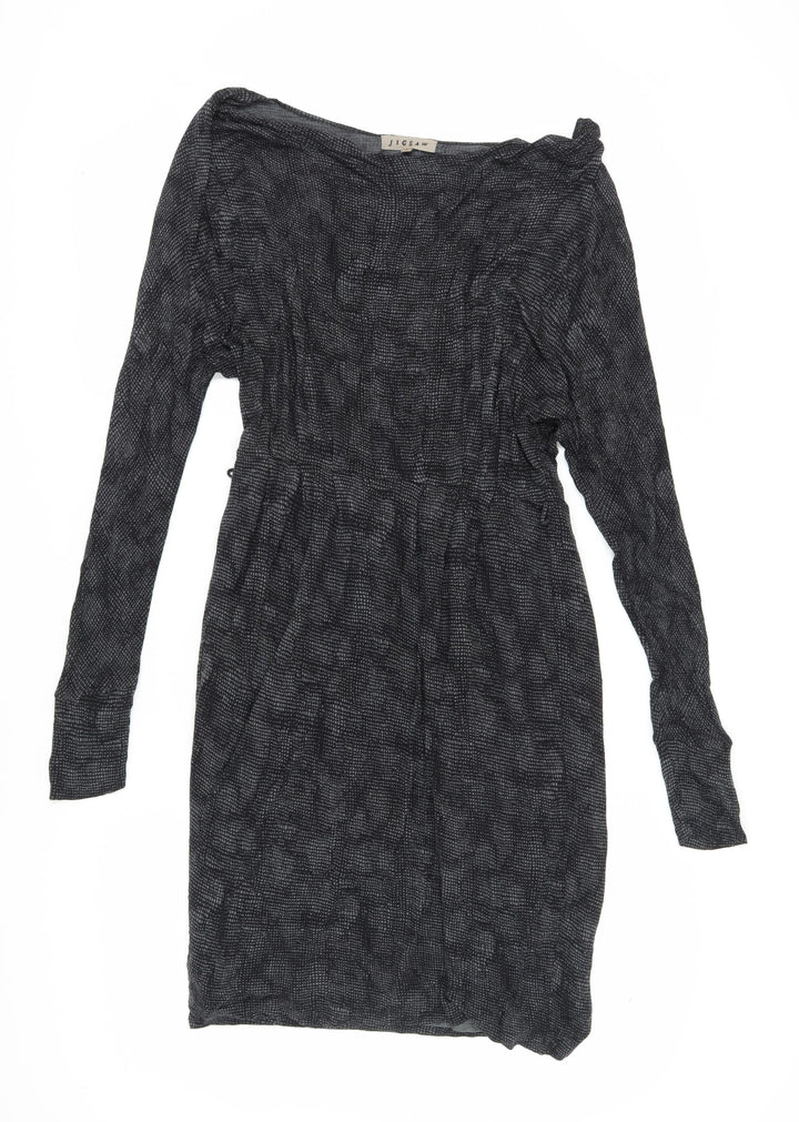Jigsaw Women's Black S Geometric Long Sleeve Dress