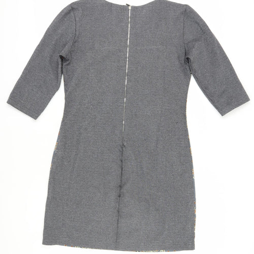 Derhy Womens Grey Paisley 3/4 Sleeve Shift Dress Size L