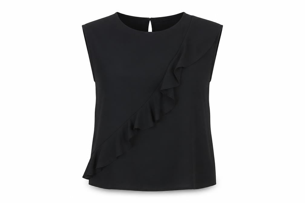 Front view of Wallis Women’s Black Sleeveless Ringer Blouse, size UK 12