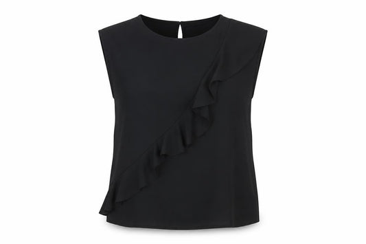 Front view of Wallis Women’s Black Sleeveless Ringer Blouse, size UK 12