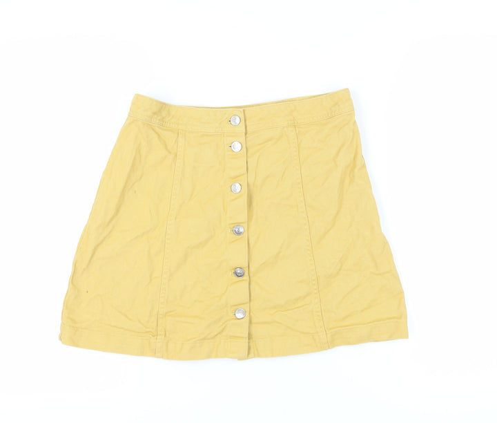 H&M Divided Women's Yellow A-Line Button Skirt Size 12