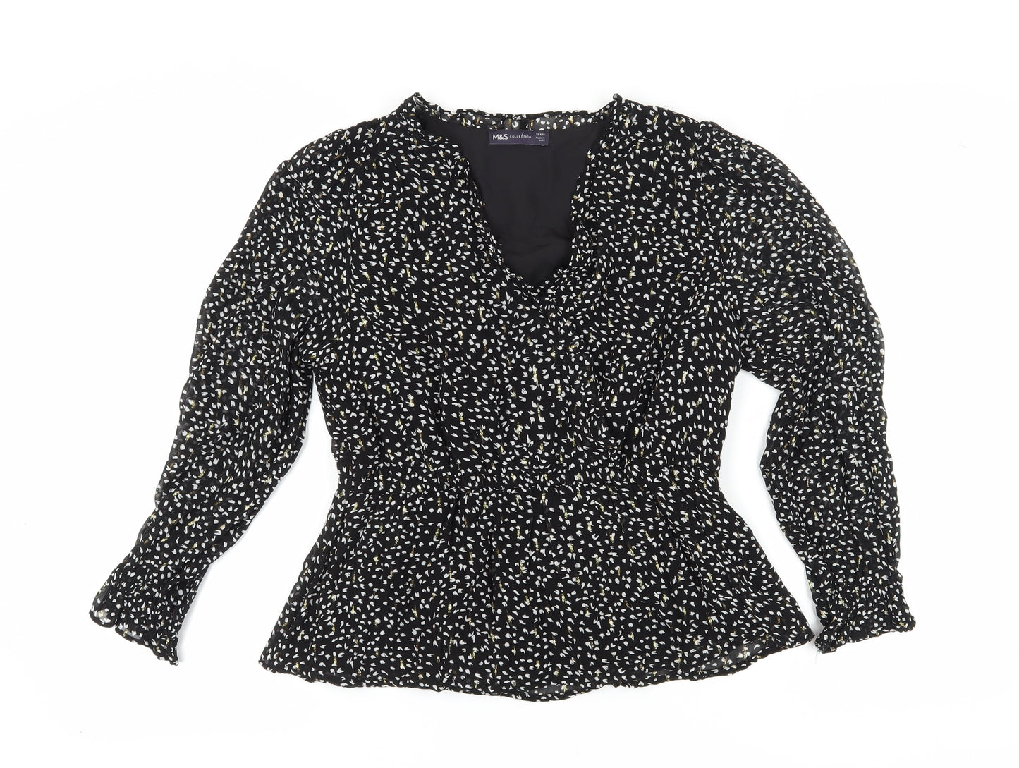 Marks and Spencer Women's Black Floral Blouse Size 12