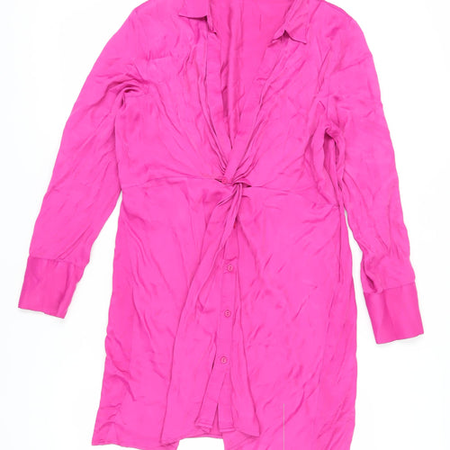 Zara Women's Pink Collared Shirt Dress M