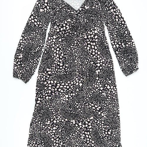 Wallis Women Black Animal Print Long Sleeve Dress