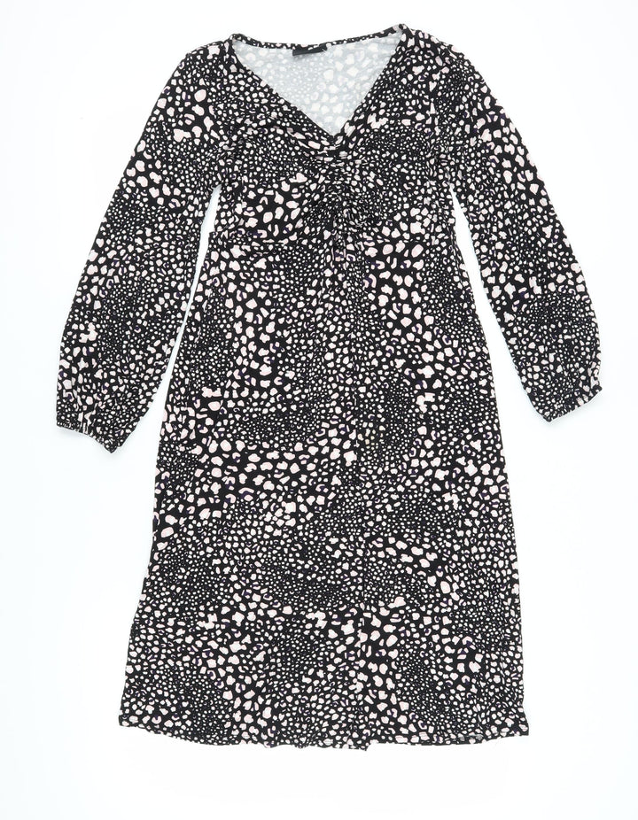 Wallis Women Black Animal Print Long Sleeve Dress